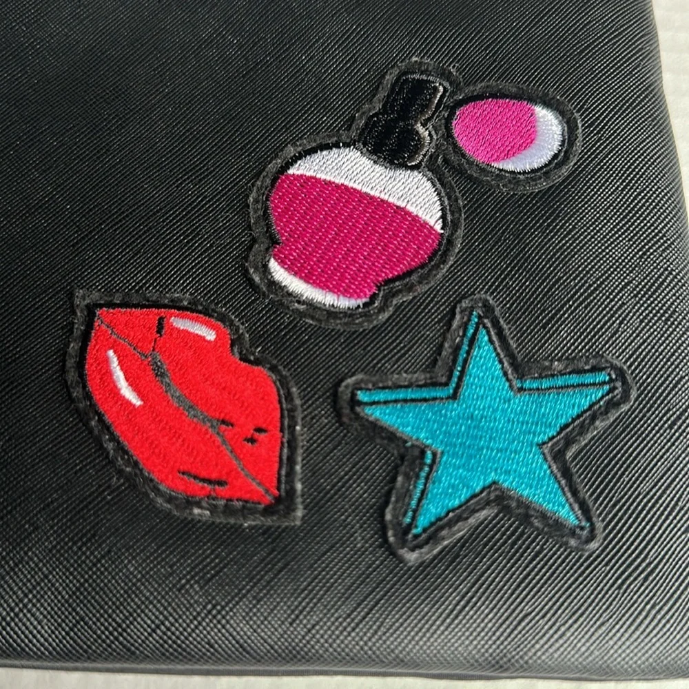 Macys Beauty Cosmetic Bag Black Patches Lips Star Perfume Bottle